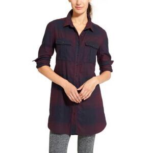 Athleta Trail To Town Collared Athletic Dress Plaid Flannel Button Down XS